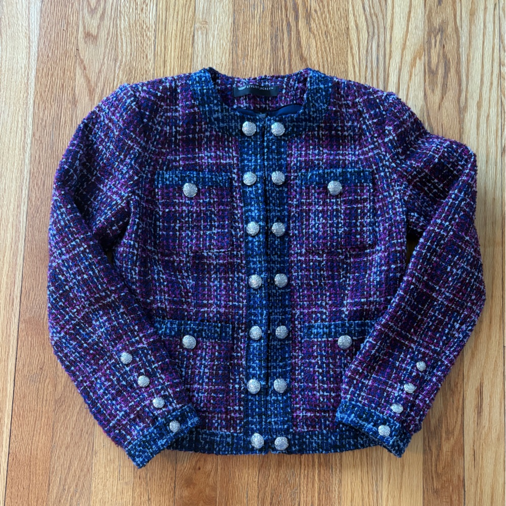 White House Black Market Purple and Blue Tweed Blazer